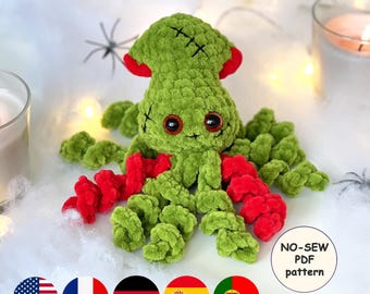 Calamar zombies PATRÓN CROCHET, Amigurumi de otoño sin coser, Peluche de Halloween, Espeluznante Pulpo de Peluche Criatura Marina
