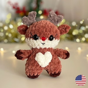 Reindeer CROCHET PATTERN, Christmas Mini Amigurumi Deer, Small Plush Animals, Cute Ornament, Rudolph Plushie xmas Toy, easy PDF tutorial