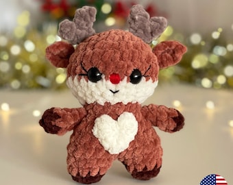 Reindeer CROCHET PATTERN, Christmas Mini Amigurumi Deer, Small Plush Animals, Cute Ornament, Rudolph Plushie xmas Toy, easy PDF tutorial