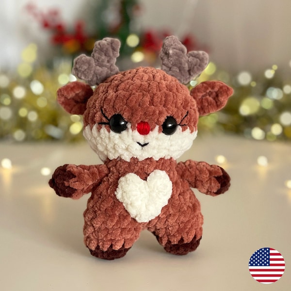 Reindeer CROCHET PATTERN, Christmas Amigurumi Deer Stuffed Plush Animal, Cute Ornament Plushie Rudolph Baby Toy