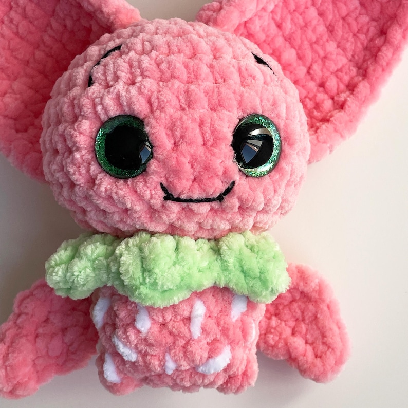 Bat CROCHET PATTERN, Fruit Amigurumi Plushie, Strawberry Pink Bat, Easy Fall/Halloween Pattern for Beginners image 4