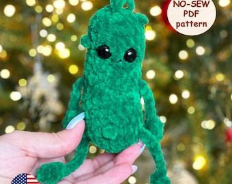 Christmas Pickle Crochet PATTERN, NO SEW Amigurumi Christmas Tree Ornament, Emotional Support Positive Pickle