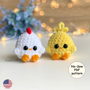 Chicken Crochet Pattern, No Sew Hen and Chick Amigurumi Plush, Small Farm Animal PDF, Mini Bird, Cute Easy Plushie