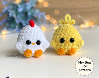 Chicken Crochet Pattern, No Sew Hen and Chick Amigurumi Plush, Small Farm Animal PDF, Mini Bird, Cute Easy Plushie