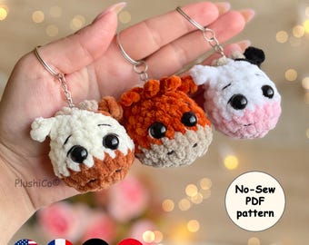 Cow Keychain Crochet Pattern, Low Sew Amigurumi Mini Highland Cow, Mini, Small Plush Keyring