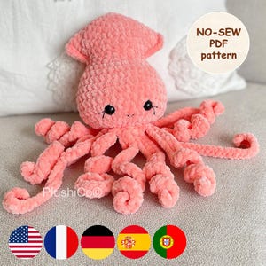 Squid CROCHET PATTERN, No SEW Amigurumi Octopus, plush Kawaii Animals, Plushie Baby Toy, Easy Pdf Tutorial for Beginners