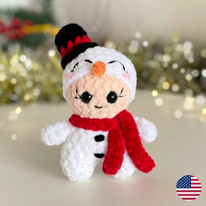 Snowman CROCHET PATTERN, Christmas Amigurumi Tree Ornament, Cute Stuffed Plushie, Handmade Baby Toy