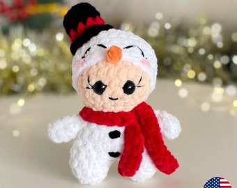 Snowman CROCHET PATTERN, Christmas Amigurumi Tree Ornament, Cute Stuffed Plushie, Handmade Baby Toy