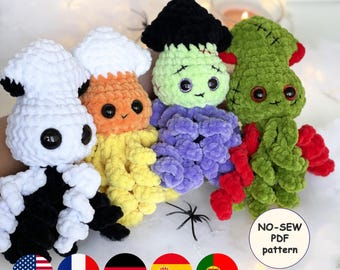 Squid CROCHET PATTERN, Halloween No Sew Amigurumi: Candy Corn, Skeleton, Frankenstein Zombie Spooky Plushie, Easy PDF Tutorial