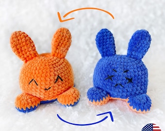 Reversible Bunny CROCHET PATTERN, Easter Rabbit Plushie, Amigurumi Two Sided Mood Toy