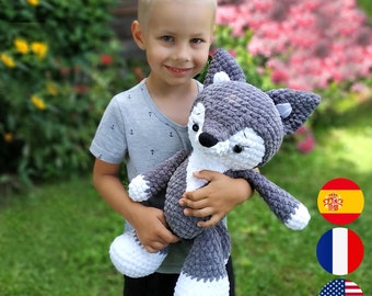 Wolf CROCHET PATTERN, Giant Amigurumi, Woodland Plush Animal, Extra Large Plushie, Cute Baby Toy, Chunky Yarn PDF Tutorial, Nursery decor