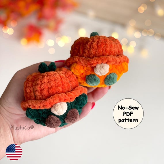 Pumpkin Gnome Crochet Pattern, No Sew Small Amigurumi, Mini Fall Plushie