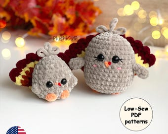 Turkey Crochet PATTERN 2in1, Thanksgiving Amigurumi Mom & Baby Set Plushies, Roast turkey crochet PDF