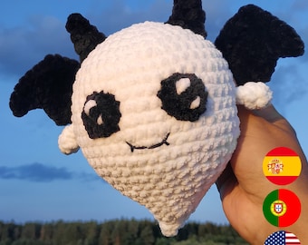 Fantasma PATRÓN CROCHET, Murciélago Amigurumi de Halloween, Peluche Boo Relleno, Regalo de temporada Espeluznante hecho a mano