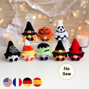 Halloween Gnome Crochet Pattern Bundle, 8in1 No Sew Mini Fall Amigurumi, Quick Easy Small Witch Ghost Pumpkin Frankenstein Ghost Candy Corn