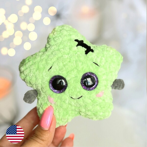 MOTIF CROCHET étoile, Halloween Amigurumi Plushie, Mignon Kawaii Vert Peluche Bébé Jouet, Cadeaux de Noël