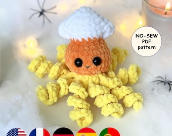 Calamar de maíz dulce PATRÓN CROCHET, Amigurumi de otoño sin coser, Peluche de Halloween, Espeluznante Pulpo de Peluche Criatura Marina