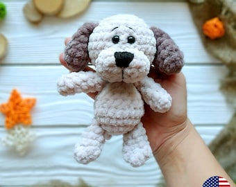 Dog Crochet PATTERN, Amigurumi Puppy Tiny Plushie, Blanket yarn Floppy Ears Animal, Emotional Support Desk Plush Buddy, Easy Beginner PDF