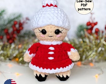 Mrs. Claus CROCHET PATTERN, Christmas Amigurumi, Low-Sew Plush Doll