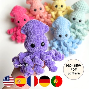Baby Kalmar keine Nähte Häkelanleitung, Amigurumi Oktopus Plüsch Kawaii Plüschtier, Einfache Häkelanleitung PDF für Anfänger