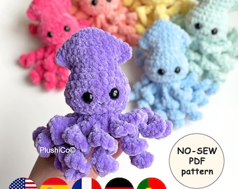 Squid CROCHET PATTERN, No Sew Amigurumi, baby Octopus Small plushie, Quick Easy Pattern for Beginners, Market Preps