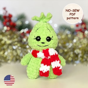 Baby Green NO SEW Crochet PATTERN, Christmas Amigurumi Thief, Mean One, Cute Stuffed Plush Handmade Toy, Baby Who, Christmas Ornament Gift