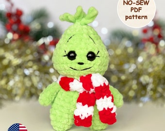 Baby Green NO SEW Crochet PATTERN, Christmas Amigurumi Thief, Mean One, Cute Stuffed Plush Handmade Toy, Baby Who, Christmas Ornament Gift