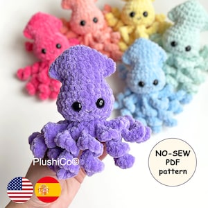 Baby Squid No Sew Häkelanleitung, Amigurumi Octopus Plüsch Kawaii Stofftier, Plushie Baby Spielzeug, Einfache Häkelanleitung PDF für Anfänger