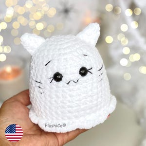 Cat Ghost Crochet PATTERN, Halloween Amigurumi Spooky Plushie, Cute White Kitty Plush Toy, Low Sew DIY Tutorial for Beginners (PDF Only)