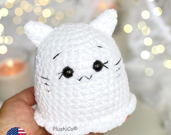 Cat Ghost Crochet PATTERN, Halloween Amigurumi Spooky Plushie, Cute White Kitty Plush Toy, Low Sew DIY Tutorial for Beginners (PDF Only)