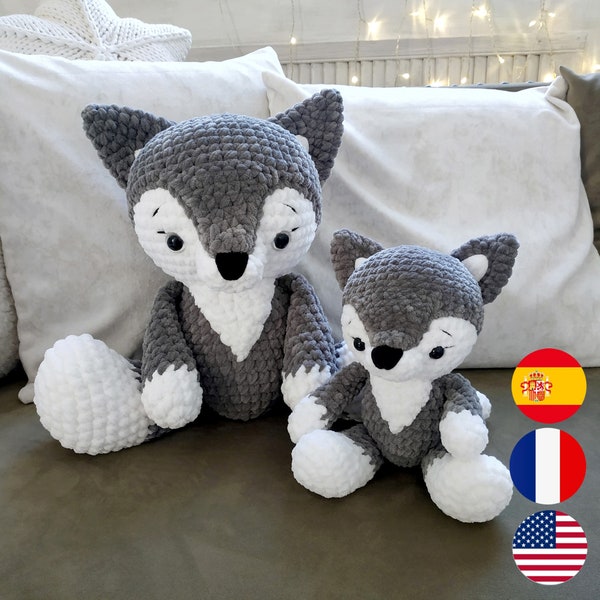 Patron 2en1 du LOUP en CROCHET, Peluche Géante Amigurumi Épaisse, Animaux En Peluche des Bois, Grand Jouet En Peluche Pour Bébé