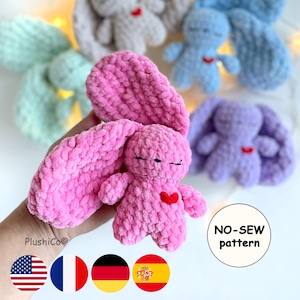 Bunny CROCHET PATTERN, Easter Rabbit, No Sew Amigurumi Plushies, Cute Toy with Floppy Huge Ears, Easy PDF Tutorial, Cuddle Rabbit with heart