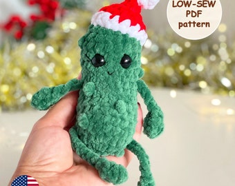 Christmas Pickle Low Sew CROCHET PATTERN, Amigurumi Christmas Tree Ornament, Cute Stuffed Plush Handmade Toy, Pickle Lover Gift