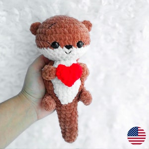 Otter with Heart CROCHET PATTERN, Amigurumi Plushie, Kawaii Sea Creature, River Stuffed Animal, Plush Baby Toy