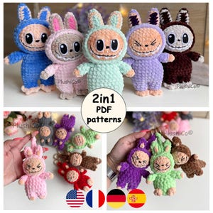 2in1 CROCHET PATTERN Labubu: Plushie+Keychain, Amigurumi Crofufu Plushies, Smiling Bunny Creepy Cute Monster Toy, Ugly sweetie Lafufu Rabbit