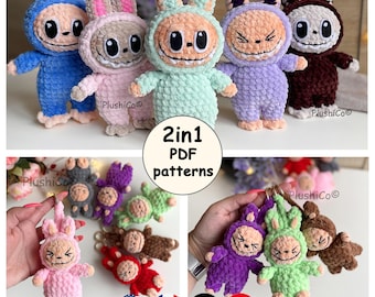 2in1 CROCHET PATTERN Labubu: Plushie+Keychain, Amigurumi Crofufu Plushies, Smiling Bunny Creepy Cute Monster Toy, Ugly sweetie Lafufu Rabbit