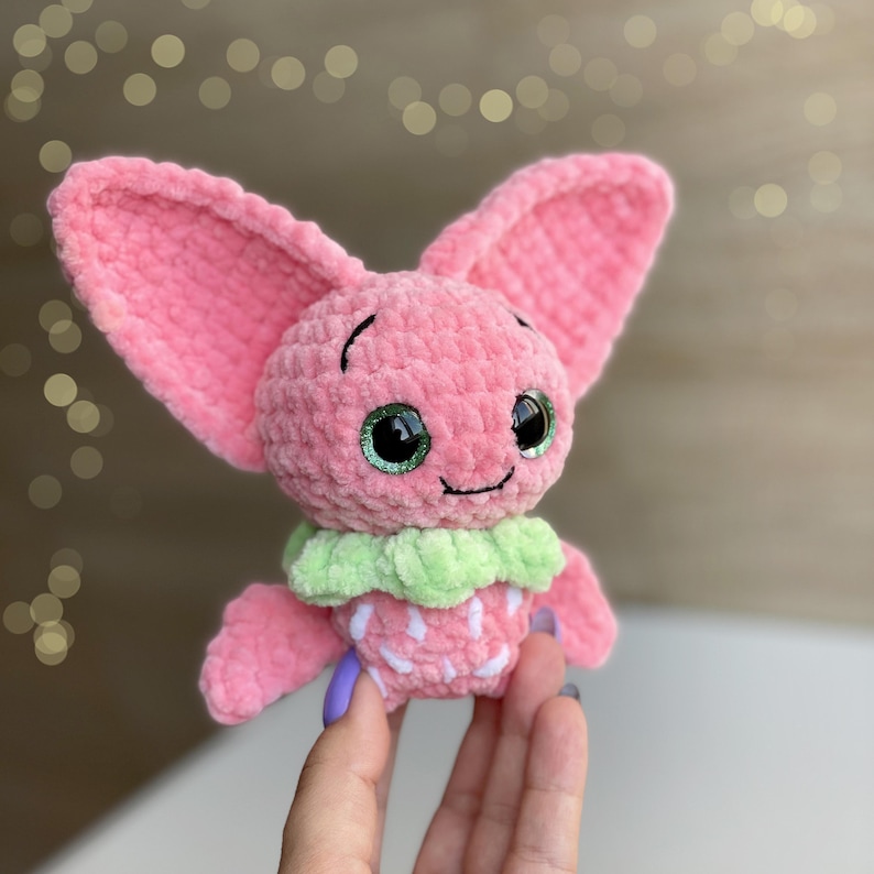 Bat CROCHET PATTERN, Fruit Amigurumi Plushie, Strawberry Pink Bat, Easy Fall/Halloween Pattern for Beginners image 2