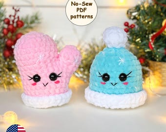 Hat & Mitten CROCHET PATTERNS, Christmas No Sew Amigurumi Set, Easy  Winter Plush Ornament, Beginner PDF