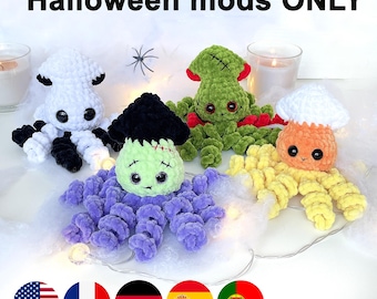 Mods de Halloween SOLO. Compra este anuncio si YA TIENES patrón Bebé Calamar. 4en1 Mods para: Maíz Caramelo, Esqueleto, Frankenstein, Zombie