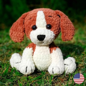 Crochet BEAGLE DOG PATTERN, Cute Amigurumi Puppy Plush, Stuffed Animals Plushie Baby Toy