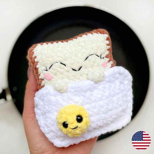 Toast mit Ei häkeln Muster, einfach häkeln Amigurumi Frühstück, süßes Brot Kawaii Plushie, lustiges Häkeln spielen Essen, Plüsch-Baby-Spielzeug