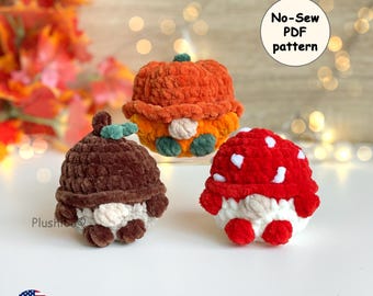 Fall Gnome Crochet Pattern 3in1, Easy No Sew Small Amigurumi, Mini Plushies PDF