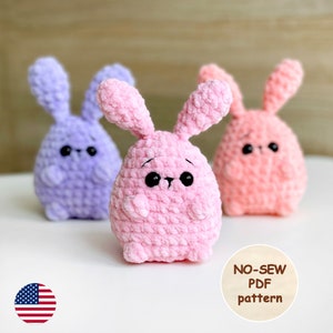Bunny No SEW CROCHET PATTERN, Amigurumi Easter Rabbit plushie, Cute Kawaii Tiny Animal, Easy Beginner Friendly Tutorial, Stuffed Baby Toy