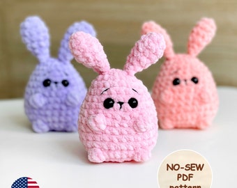 Bunny No SEW CROCHET PATTERN, Amigurumi Easter Rabbit plushie, Cute Kawaii Tiny Animal, Easy Beginner Friendly Tutorial, Stuffed Baby Toy