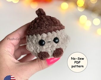 Acorn Crochet PATTERN, No Sew Fall Amigurumi, Mini Pinecone Ornament Plushie, Easy Beginner PDF