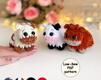 Cow Crochet Pattern, Highland Cow Low Sew Amigurumi (PDF)
