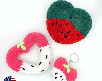 Hearts CROCHET PATTERN, Matching Amigurumi Plushies Set, Crochet Food /Fruit, First Mothers/Fathers Day Gift Idea