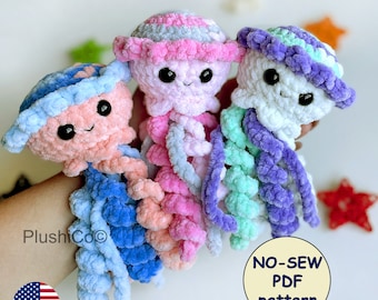 Jellyfish CROCHET PATTERN, No SEW Amigurumi Sea Creature, Snuggler Plushie, Plush Kawaii Stuffed Lovey Toy, Easy Pdf Tutorial for Beginners