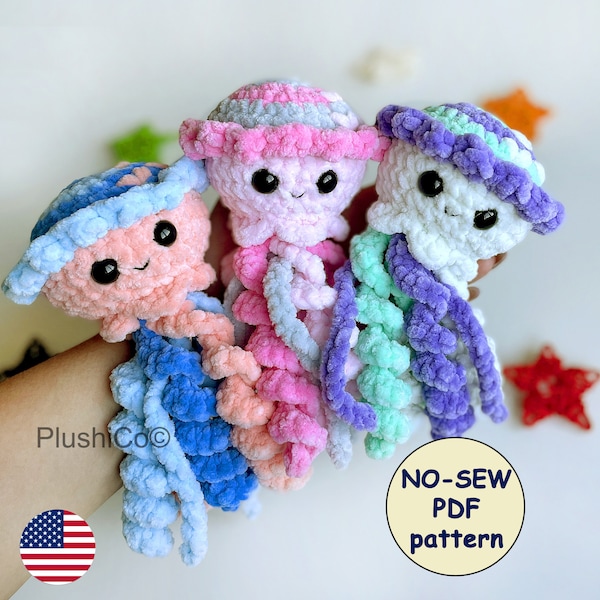 Jellyfish Crochet Pattern, No-Sew Amigurumi Plush (PDF Pattern)
