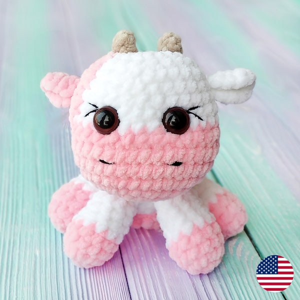 Cow CROCHET PATTERN, Strawberry Amigurumi plushie, Kawaii Stuffed Animal, Plush Pink Baby Toy